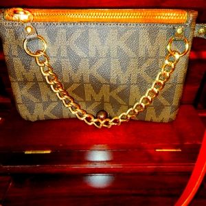 Michael Kors Chocolate Brown Signature Gold Chain Belt/Waist Bag - Small